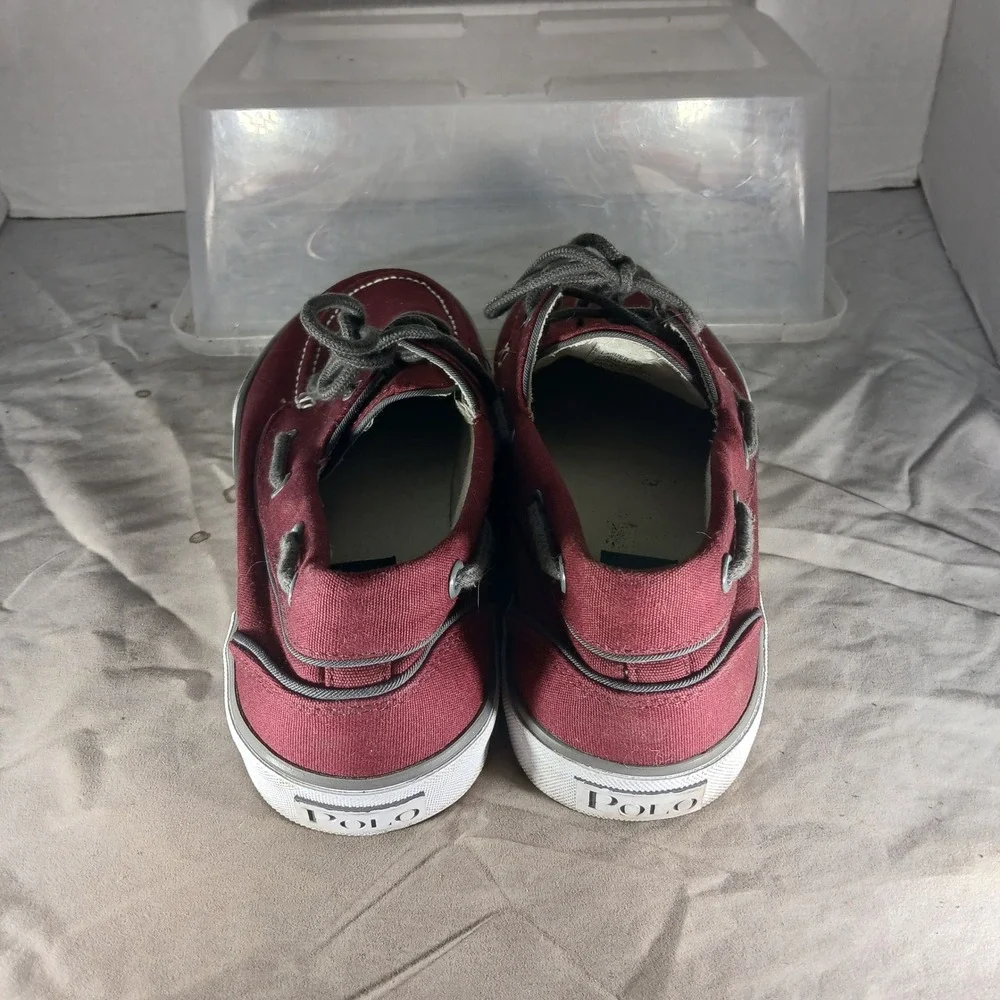 Polo‎ Ralph Lauren Lander P Boat Shoes 9D Burgundy Canvas Preppy Deck Sneakers